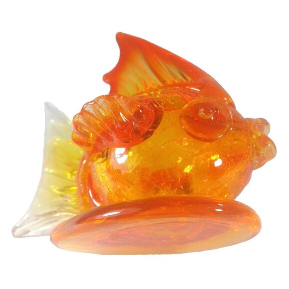 Demekin Lantern Blown Orange Crackle Glass Figurine Hollow Koi Gold Fish Vintage - Picture 5 of 12